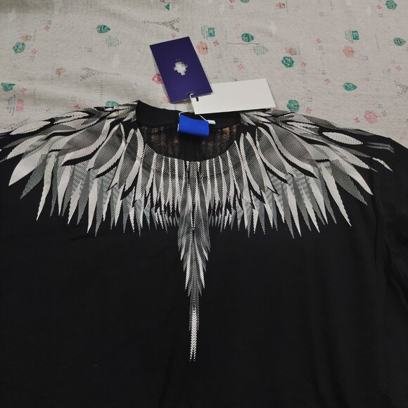 Marcelo Burlon Wing Print Streetwear Black Short-Sleeve T-Shirt - Picture 2 of 5